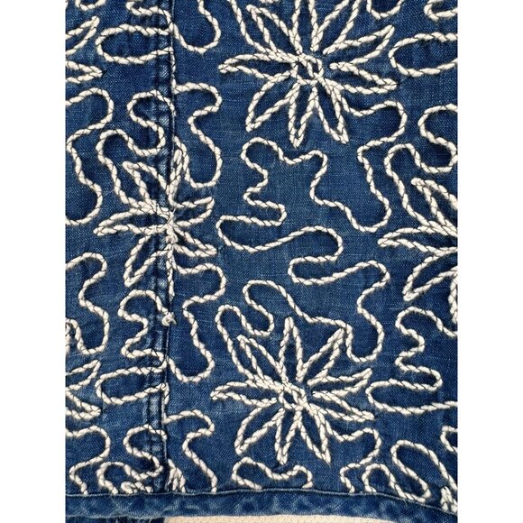 Chicos Embroidered Linen Jacket Size 1 Blue 100% Linen Floral Design - Picture 8 of 9